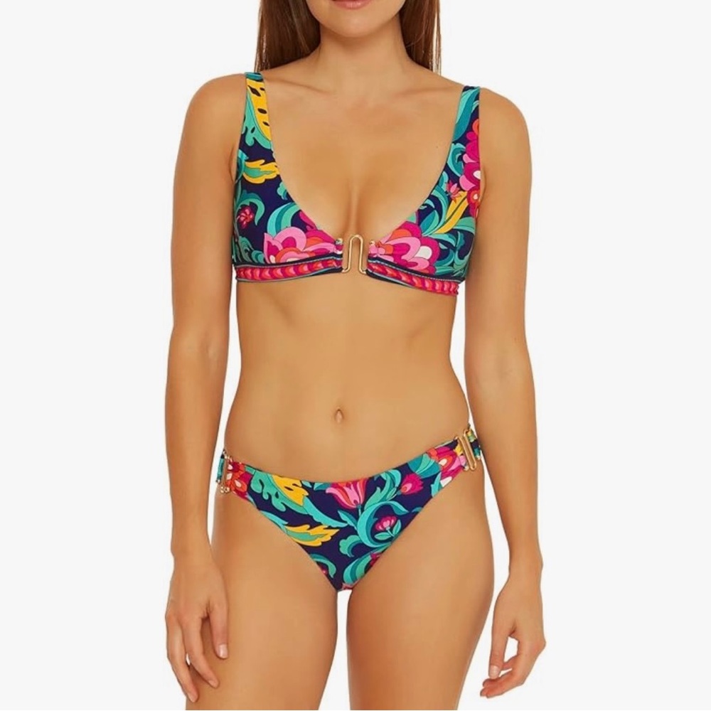 Trina Turk Bikini Set with Tropical Print & Gold Accents